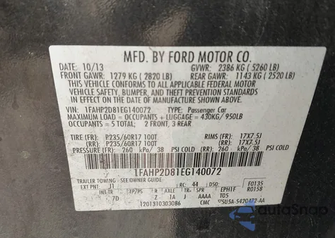 2014 Ford Taurus Se from USA, damaged, VIN 1FAHP2D81EG140072